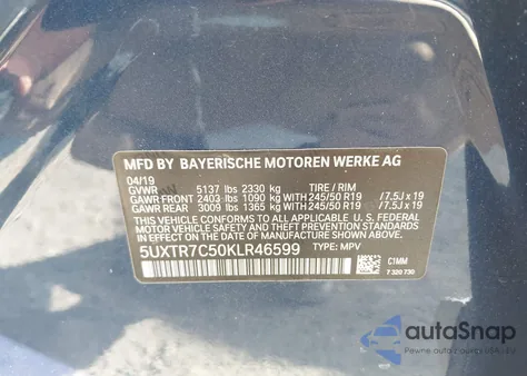 2019 BMW X3 Sdrive30I from USA, damaged, VIN 5UXTR7C50KLR46599